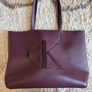 Plum purple Calvin Klein large leather bag